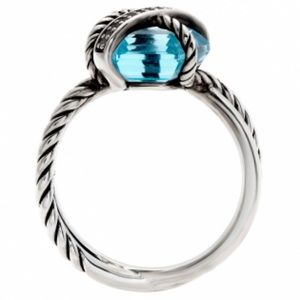 David Yurman size 8 sterling silver cable ring. Blue topaz and pave diamonds